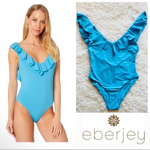 New! EBERJEY “Loreta” Ruffle Open Back One Piece Swimsuit - Picture 1 of 9